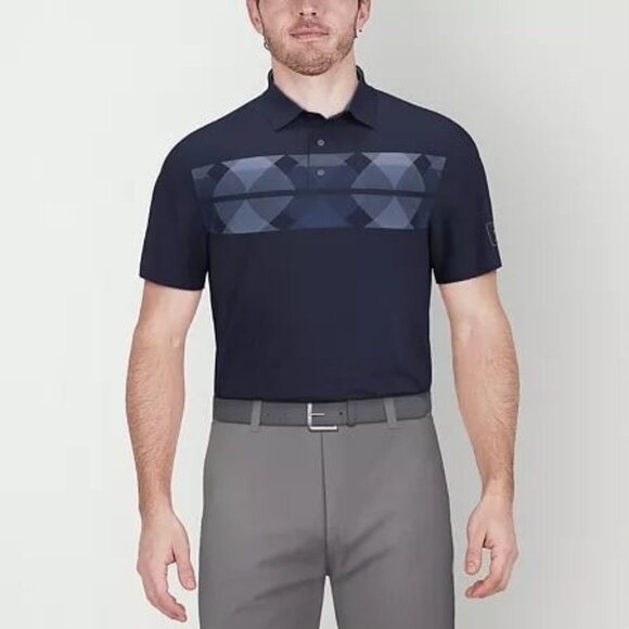 Pga Tour Mens Regular fit Short Sleeve Polo Shirt Size L Blue Geometric - Picture 1 of 1